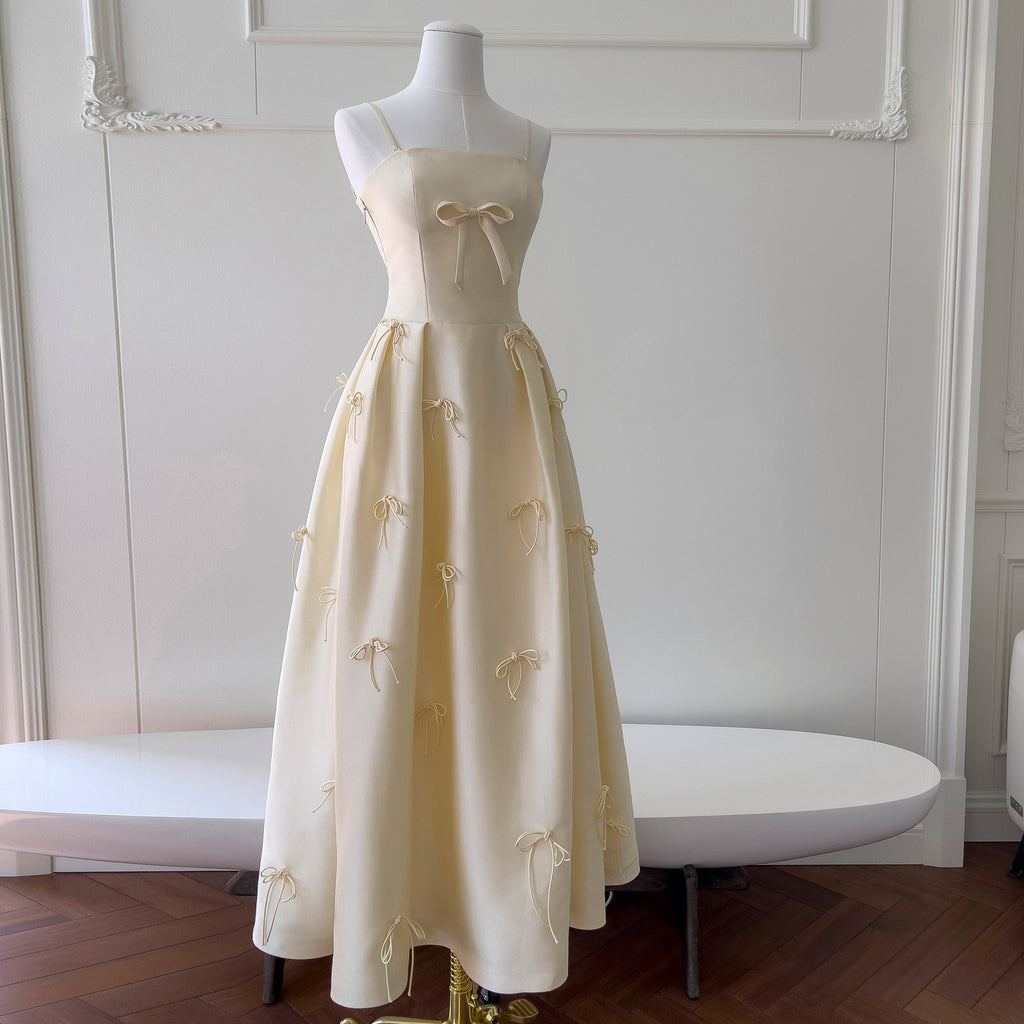 Strapless Engagement Dress, Morning Robe, Toast Dress, Satin Bow Fairy Dress, Strapless Suspender Dress 69377
