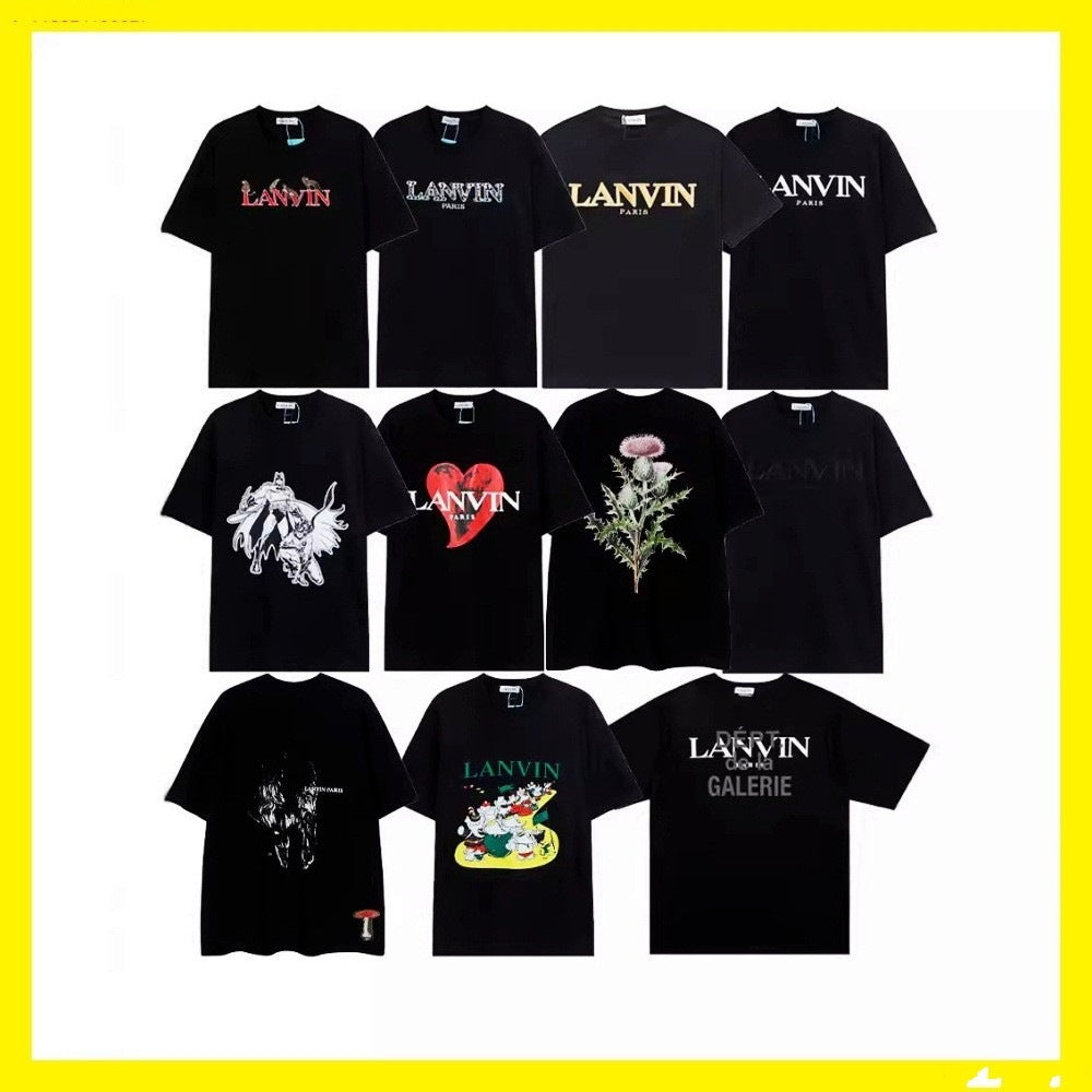 Cotton Classic Embroidered Printed Splash-Ink Couple Short-Sleeved T-Shirt Trendy