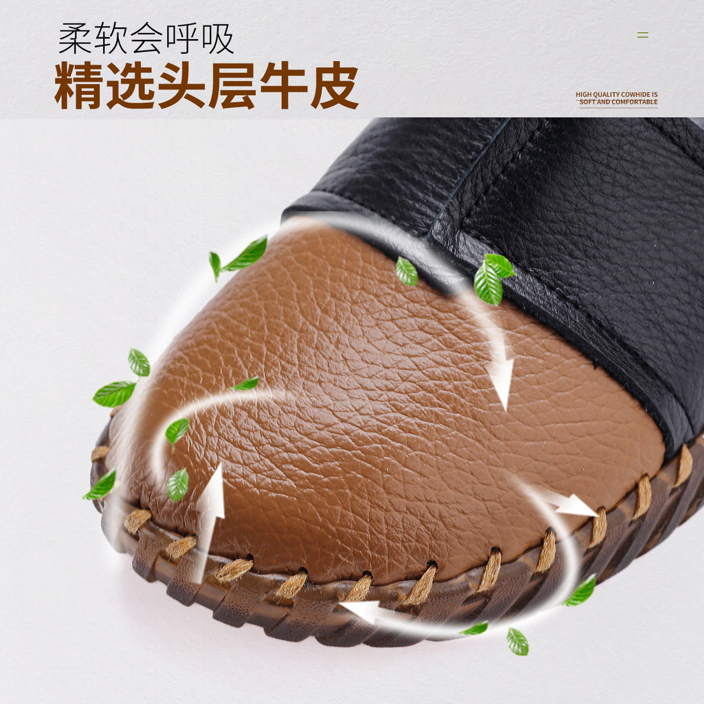 Genuine Leather Soft-Soled Slip-On Soft Cowhide Women's Shoes, Comfortable Flats, Mother's Leather Shoes, Spring &amp; Fall Versatile Flats Casual Shoes