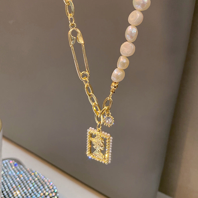 Baroque Freshwater Pearl Necklace Women's Accessories Avatar Clavicle Chain Light Luxury Niche Design Asymmetric Necklace