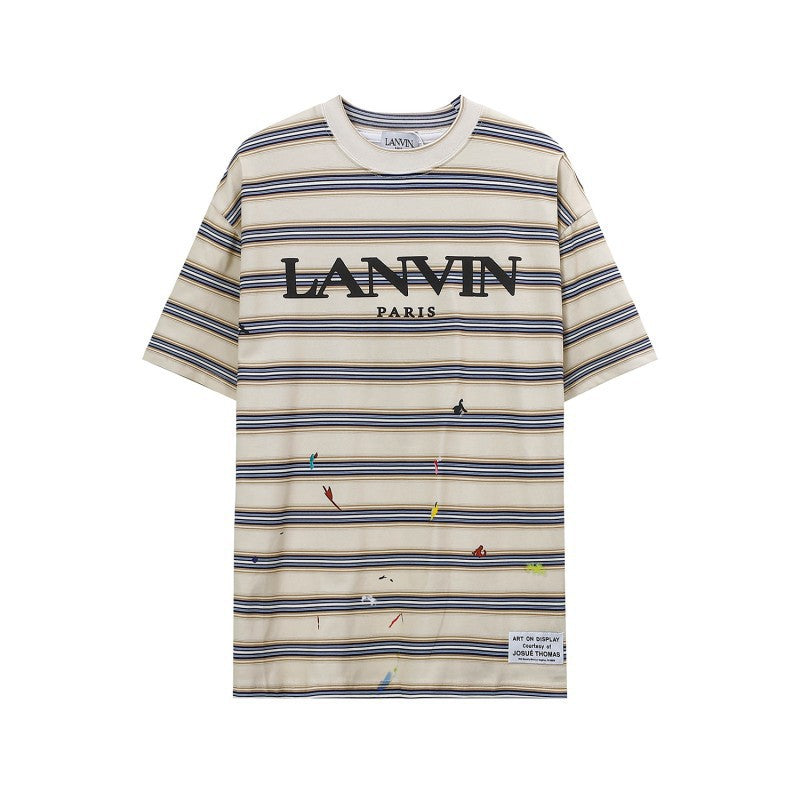Cotton Classic Embroidered Printed Splash-Ink Couple Short-Sleeved T-Shirt Trendy