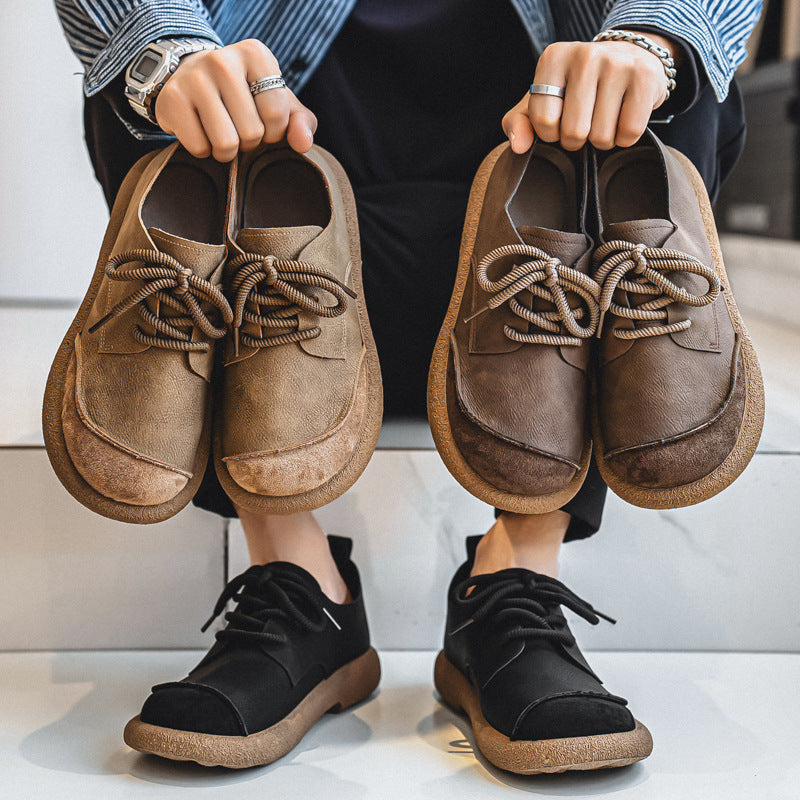 PU New Men's Leather Shoes, Light Luxury, Retro Trendy Large-Toe Shoes