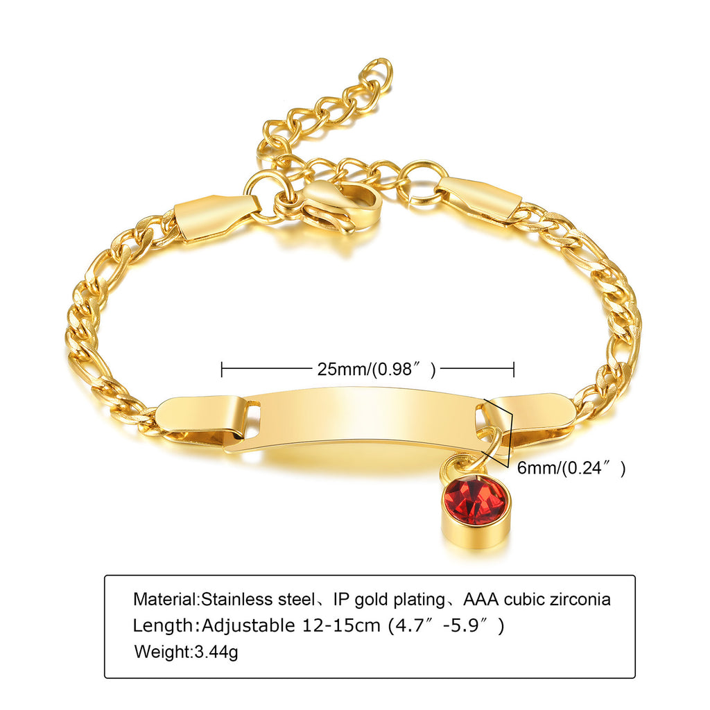 DIY Name Birthstone Bracelet Personalized Stainless Steel English Letters Children's Baby Birth Commemorative Gift