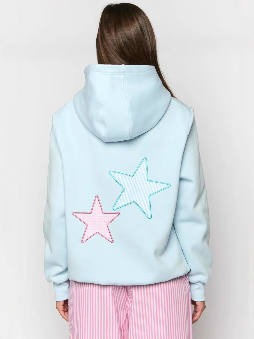 Polyester Patch Embroidered Star Hoodie Sweatshirt