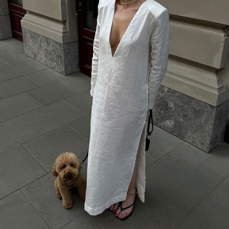 Cotton Simple White Long Dress