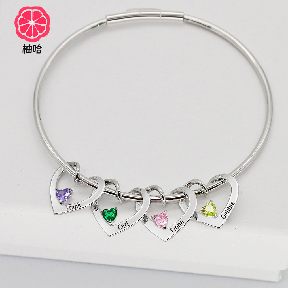 12-color Birthstone Curved Love Bracelets With Engraved Diy Name