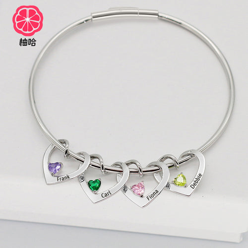 12-color Birthstone Curved Love Bracelets With Engraved Diy Name