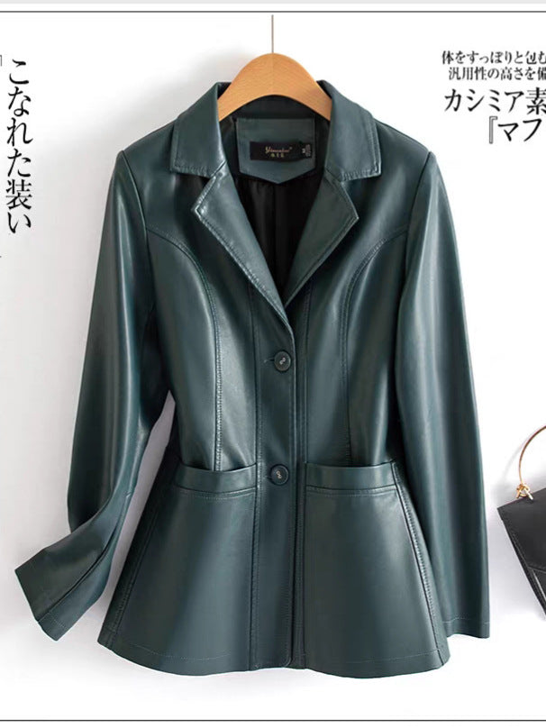 Leather Jacket Women's Short 2025 Spring &amp; Fall New Sheepskin Top Slim Slim Leather Jacket Small Suit Jacket