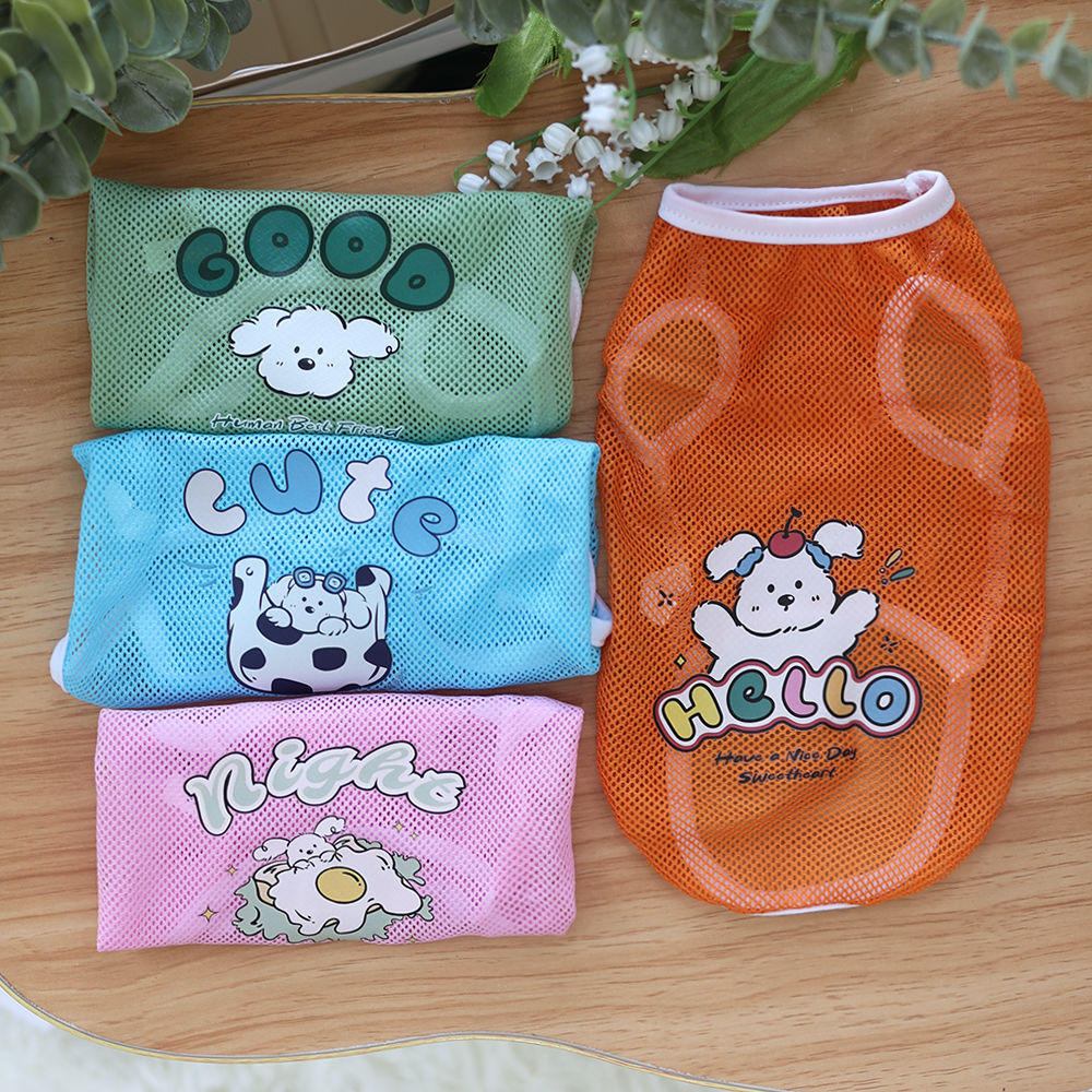 Cat And Dog Clothes Spring And Summer Grid Vest Thin Cute Cartoon Printed Vest Bears Golden Retriever Corgi Medium And Large Dog