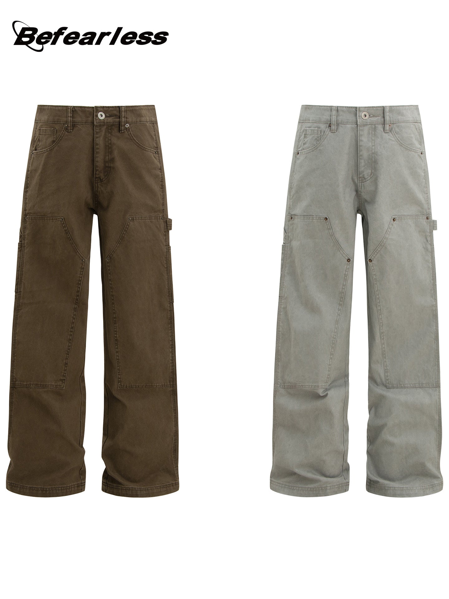American Retro B01 Washed Double-knee Logging Pants Trendy Brand Men's And Women's Cleanfit Loose Straight Workwear Casual Pants