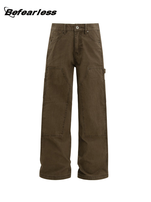 American Retro B01 Washed Double-knee Logging Pants Trendy Brand Men's And Women's Cleanfit Loose Straight Workwear Casual Pants
