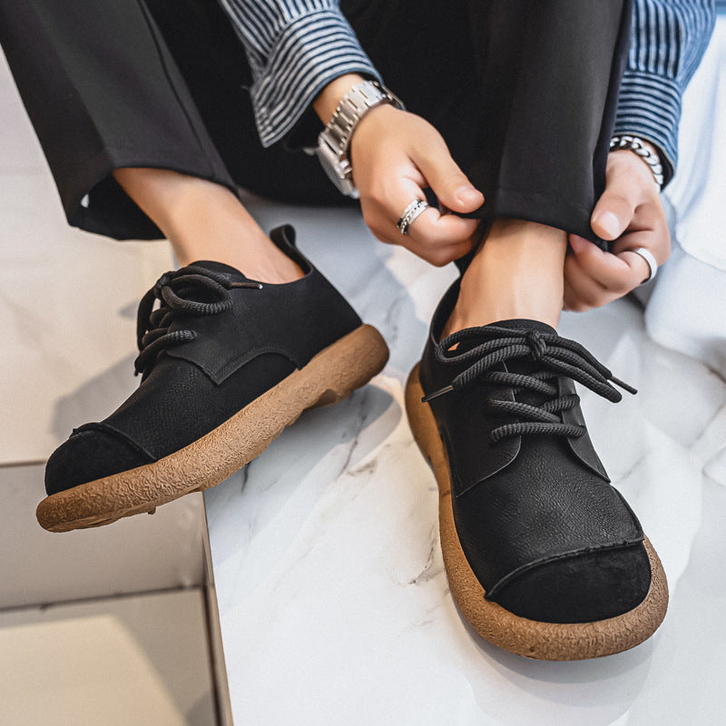 PU New Men's Leather Shoes, Light Luxury, Retro Trendy Large-Toe Shoes