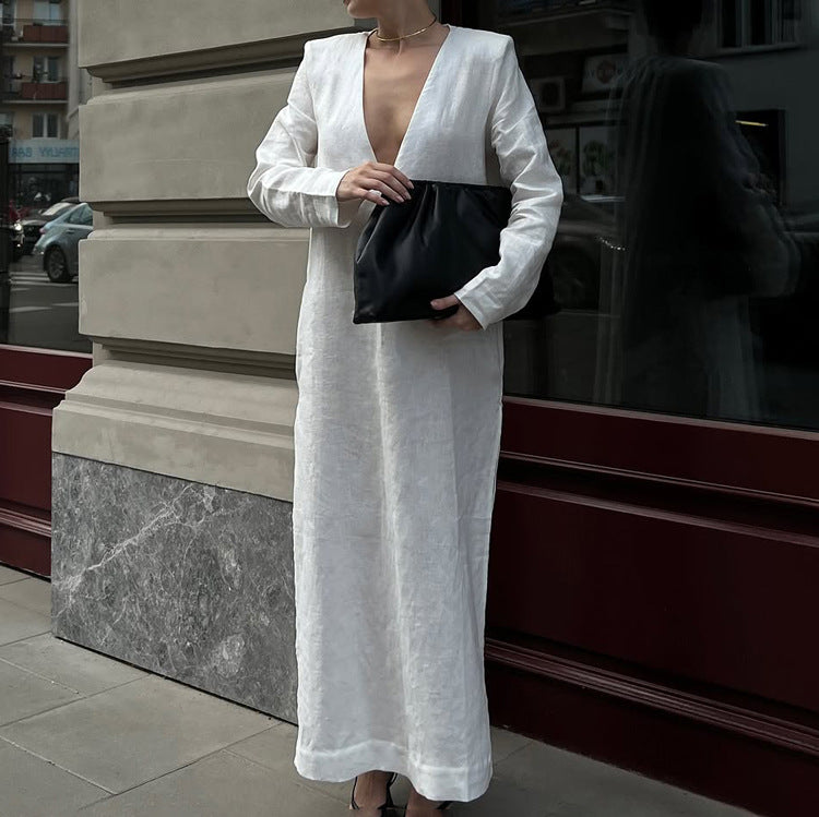 Cotton Simple White Long Dress