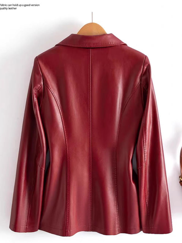 Leather Jacket Women's Short 2025 Spring &amp; Fall New Sheepskin Top Slim Slim Leather Jacket Small Suit Jacket