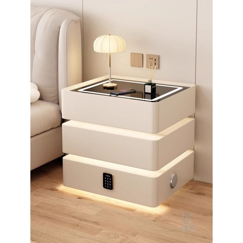 Bedside Table Simple Solid Wood Modern Wireless Charging Multifunctional Suspension Light Luxury Home Bedroom Bedside Cabinet Smart