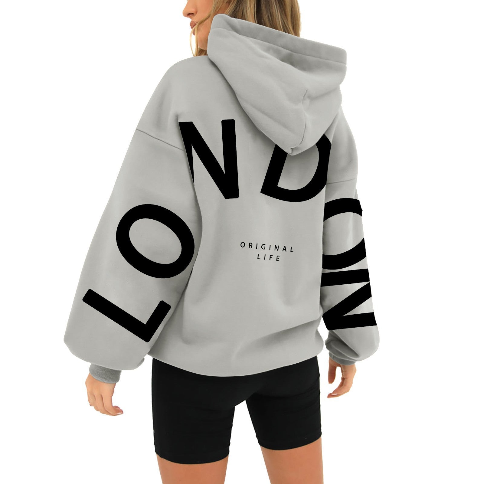 Polyester Printed Long-Sleeve Loose Hooded Sweatshirt