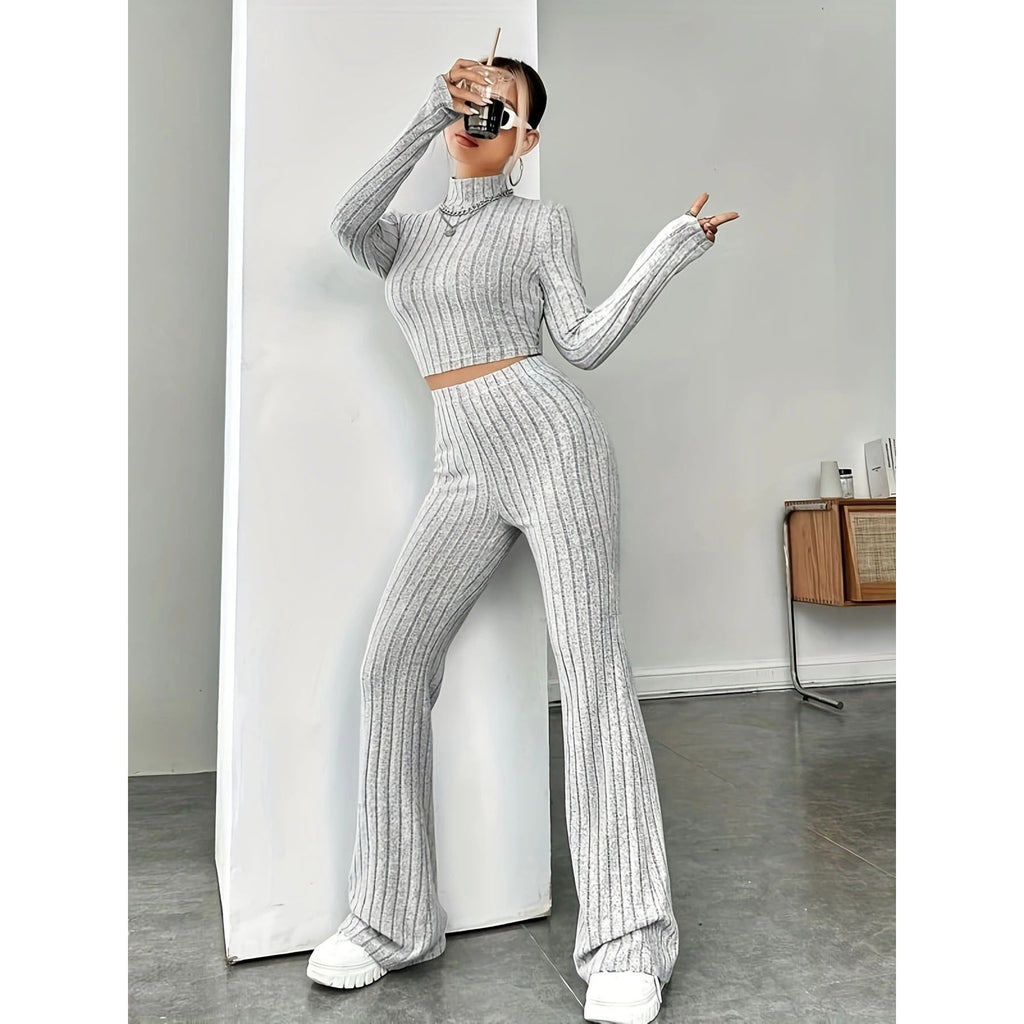 Womens Knitted Hooded Sweatshirt and Pants Set