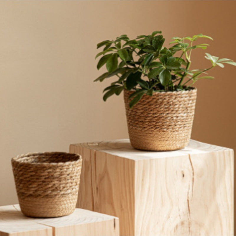 Handwoven Straw Plant Pot with Waterproof Layer