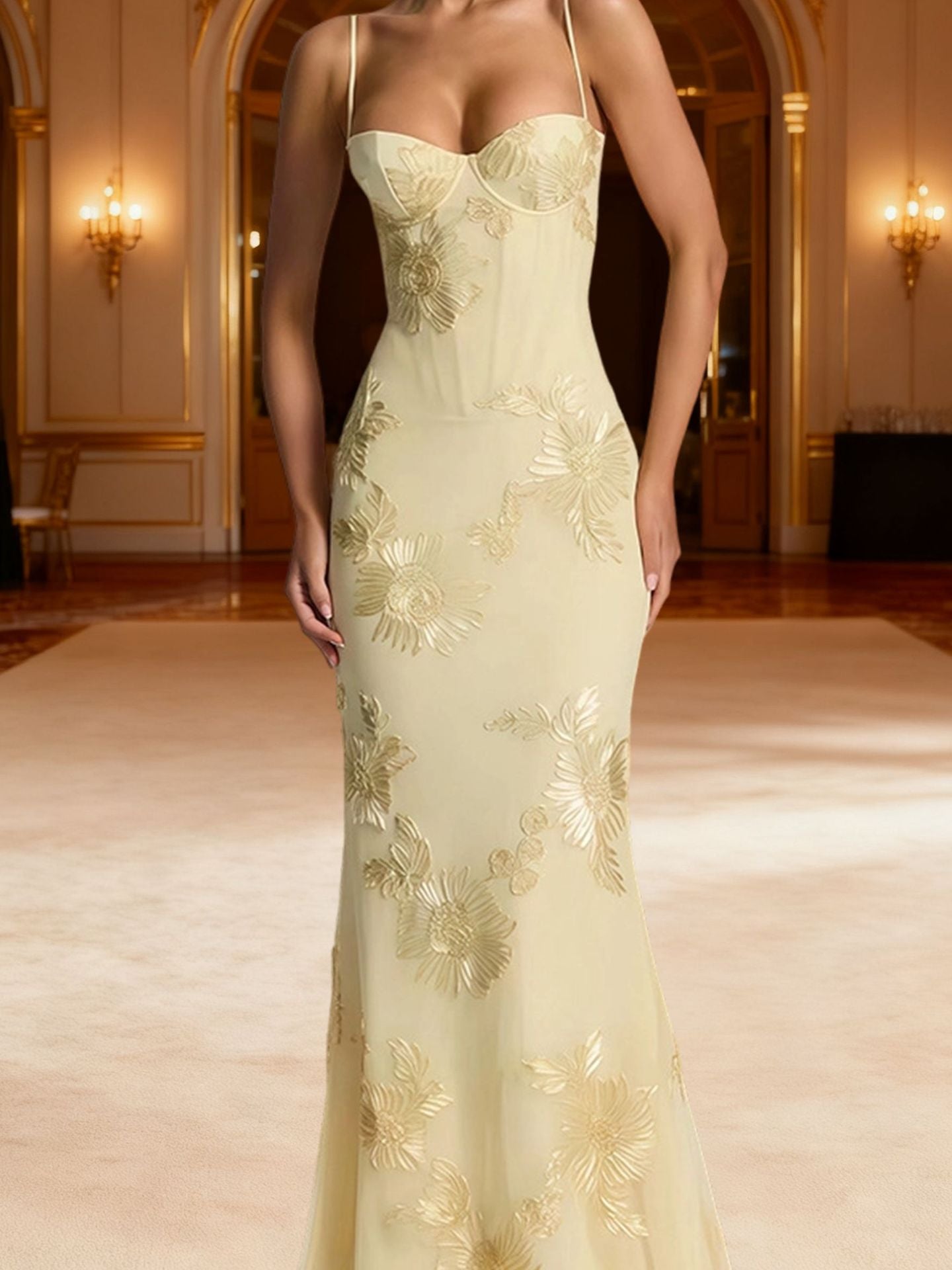 Embroidered Backless Long Dress