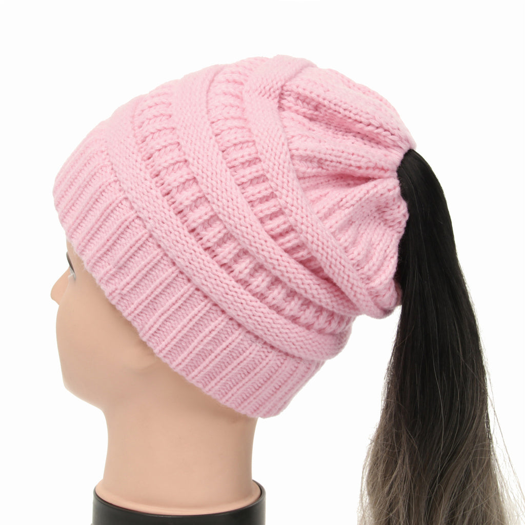 Women's Wool Knit Ponytail Hat
