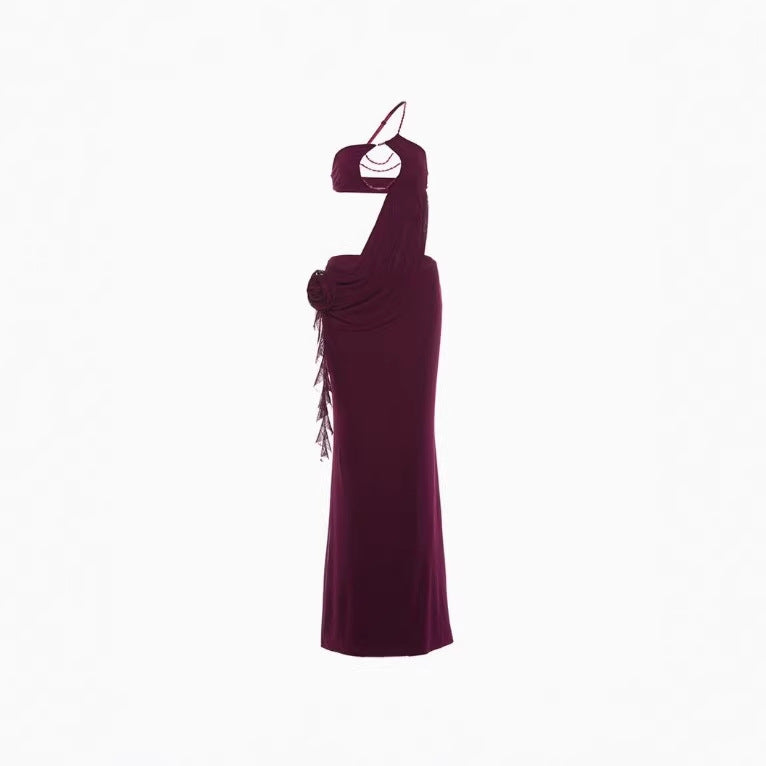 Solid Color Elegant Halter Deep V Backless Fishtail Dress