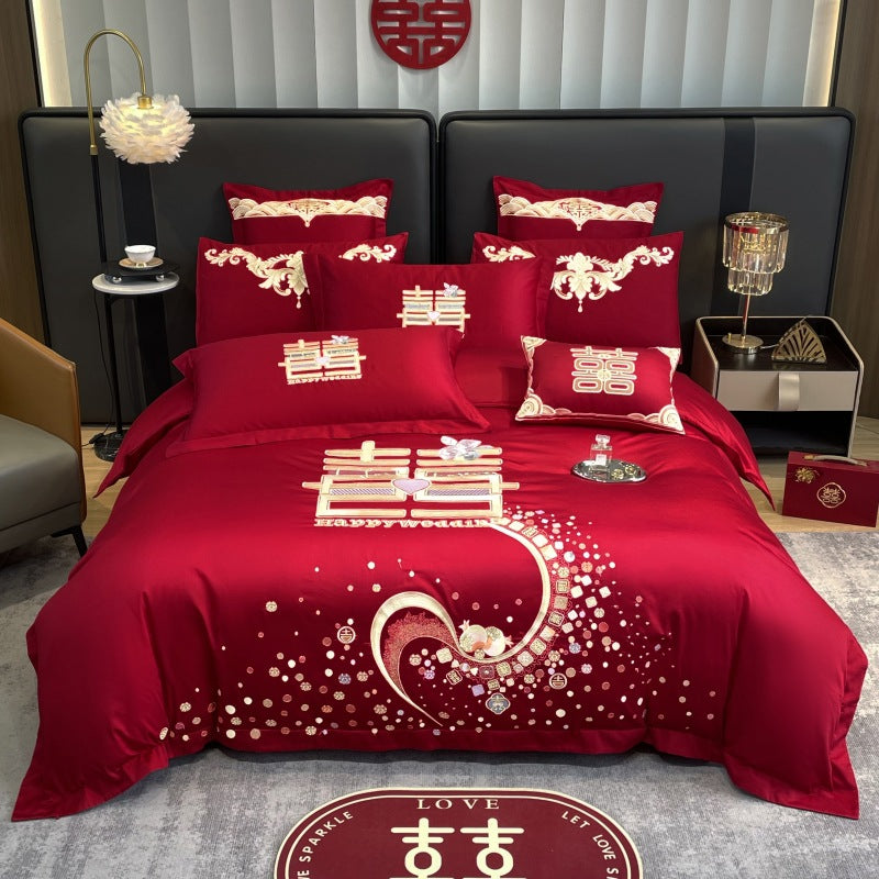 Wedding Cotton Bedding Set with Embroidery