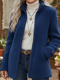 Womens Stand Collar Loose Fit Polar Fleece Zip Up Jacket