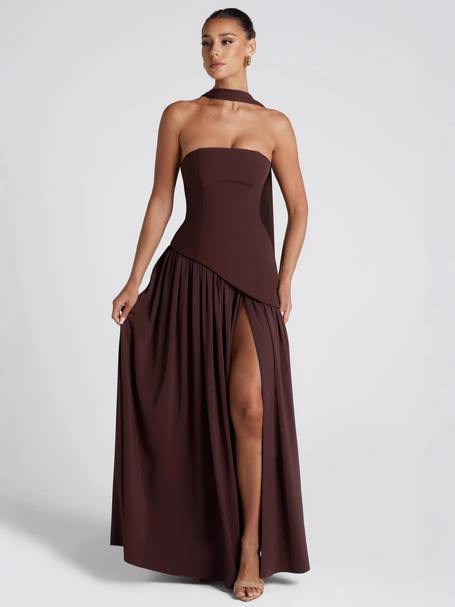 Strapless High Split Backless Long Dress