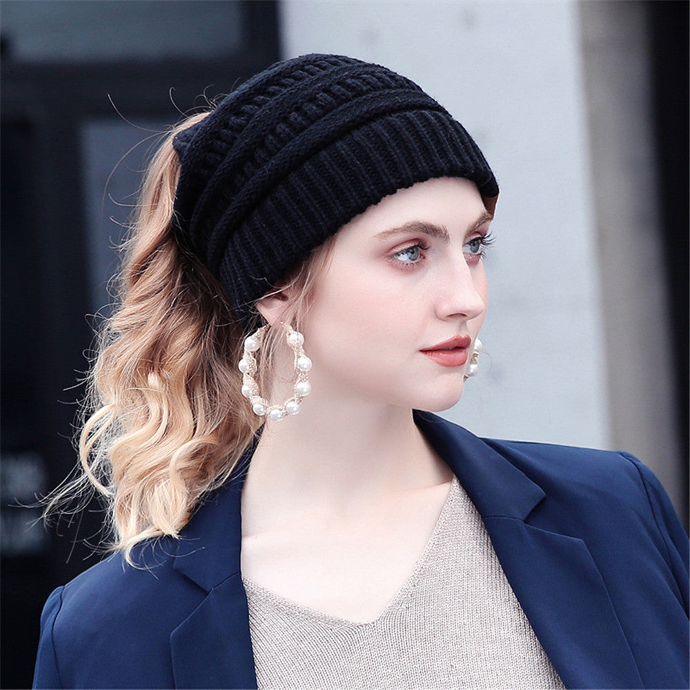 Women's Wool Knit Ponytail Hat