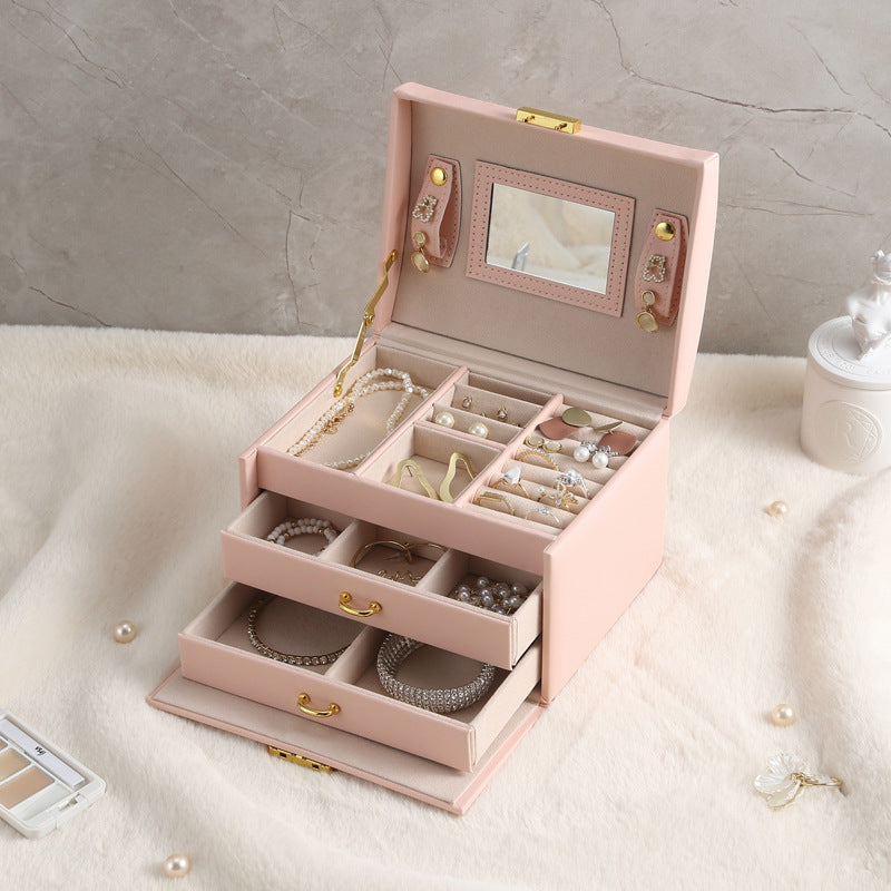 European Leather Jewelry Storage Box with Lock
