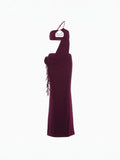 Solid Color Elegant Halter Deep V Backless Fishtail Dress