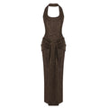 Womens Coffee Brown Spliced Long Dress