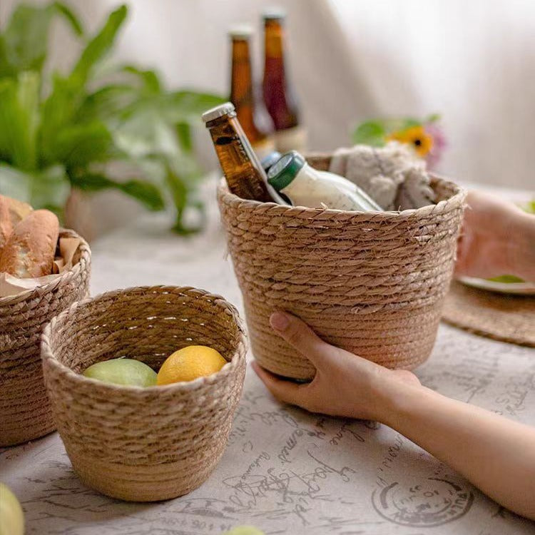 Handwoven Straw Plant Pot with Waterproof Layer