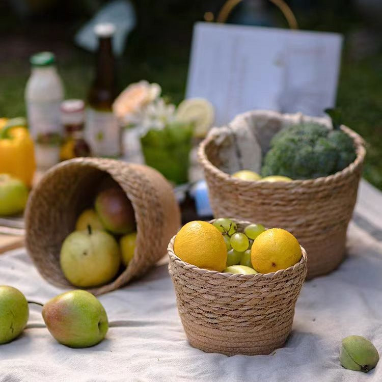 Handwoven Straw Plant Pot with Waterproof Layer