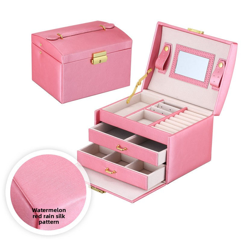 European Leather Jewelry Storage Box with Lock