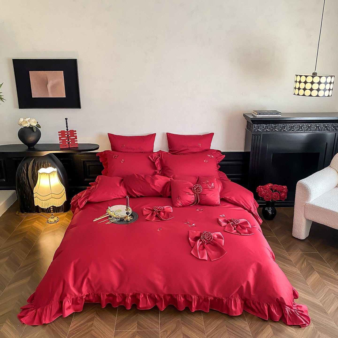 Wedding Cotton Bedding Set with Embroidery