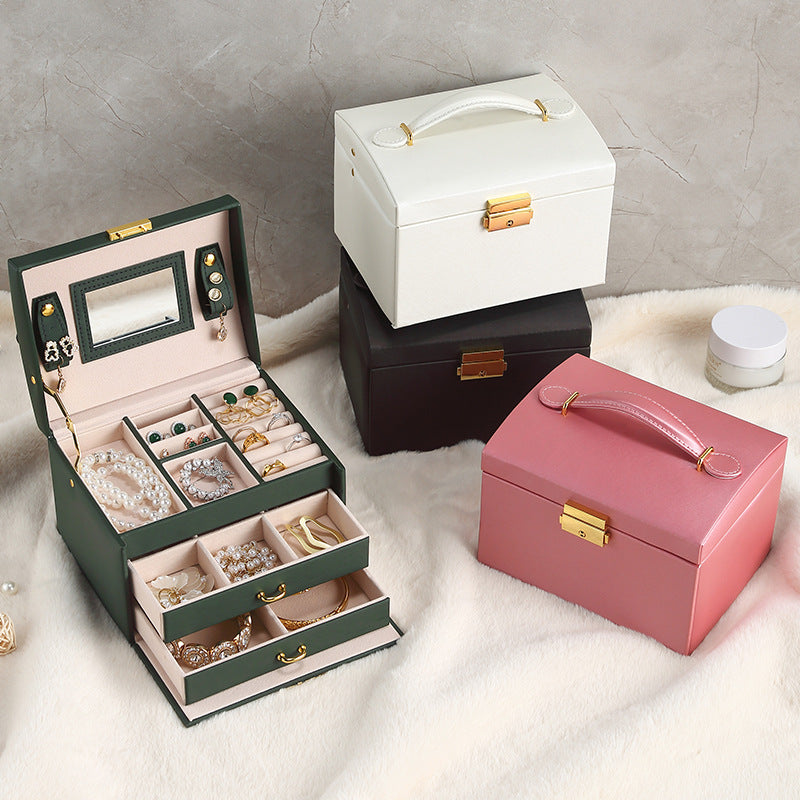 European Leather Jewelry Storage Box with Lock